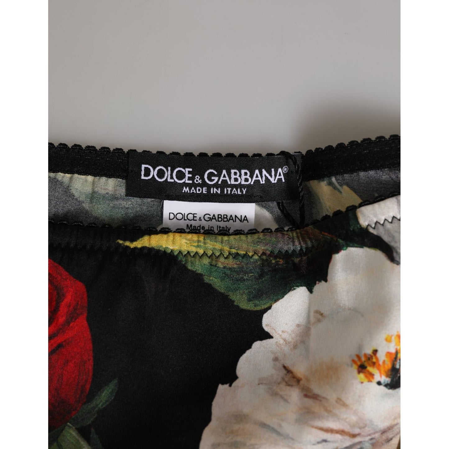 Dolce & Gabbana Black Floral Print Mid Waist Panty Underwear