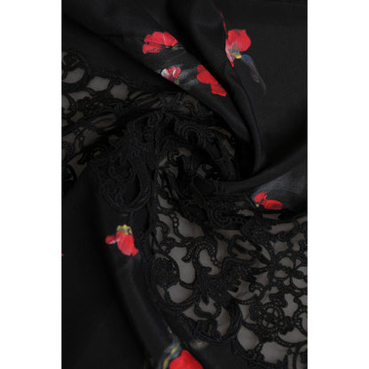 Dolce & Gabbana Black Floral Print Neck Warmer Wrap Scarf