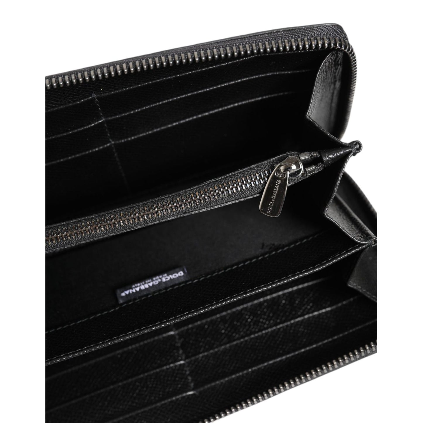 Dolce & Gabbana Black Gray Leopard Leather Zip Around Continental Wallet