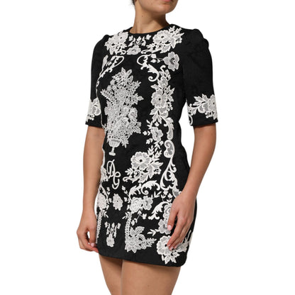 Dolce & Gabbana Black Lace Trim Short Sleeves A-line Dress