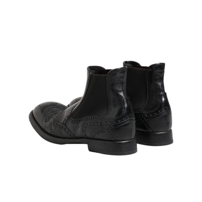 Dolce & Gabbana Black Leather Ankle Boots Slip On Shoes