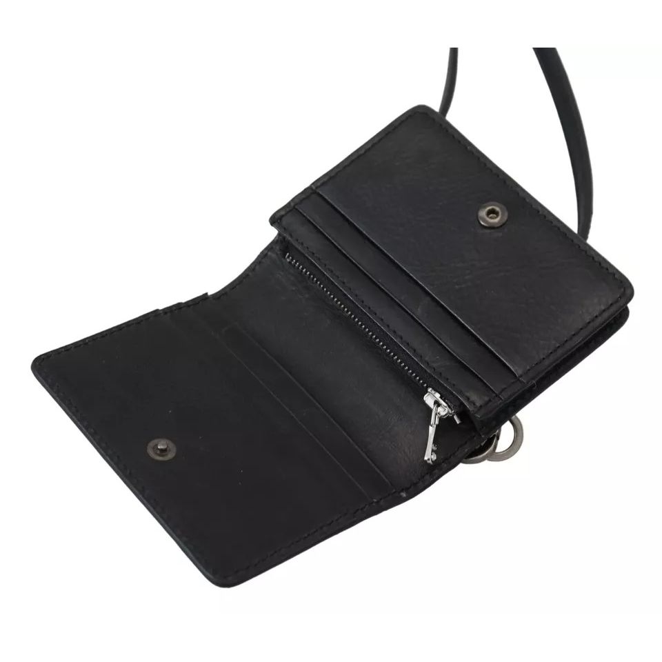 Dolce & Gabbana Black Leather Bifold Shoulder Sling Women Wallet