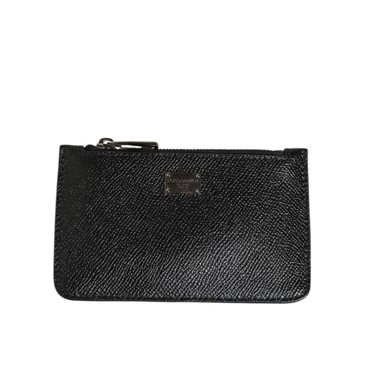 Dolce & Gabbana Black Leather Chain Link Mens Coin Purse Key Clip Holder Wallet