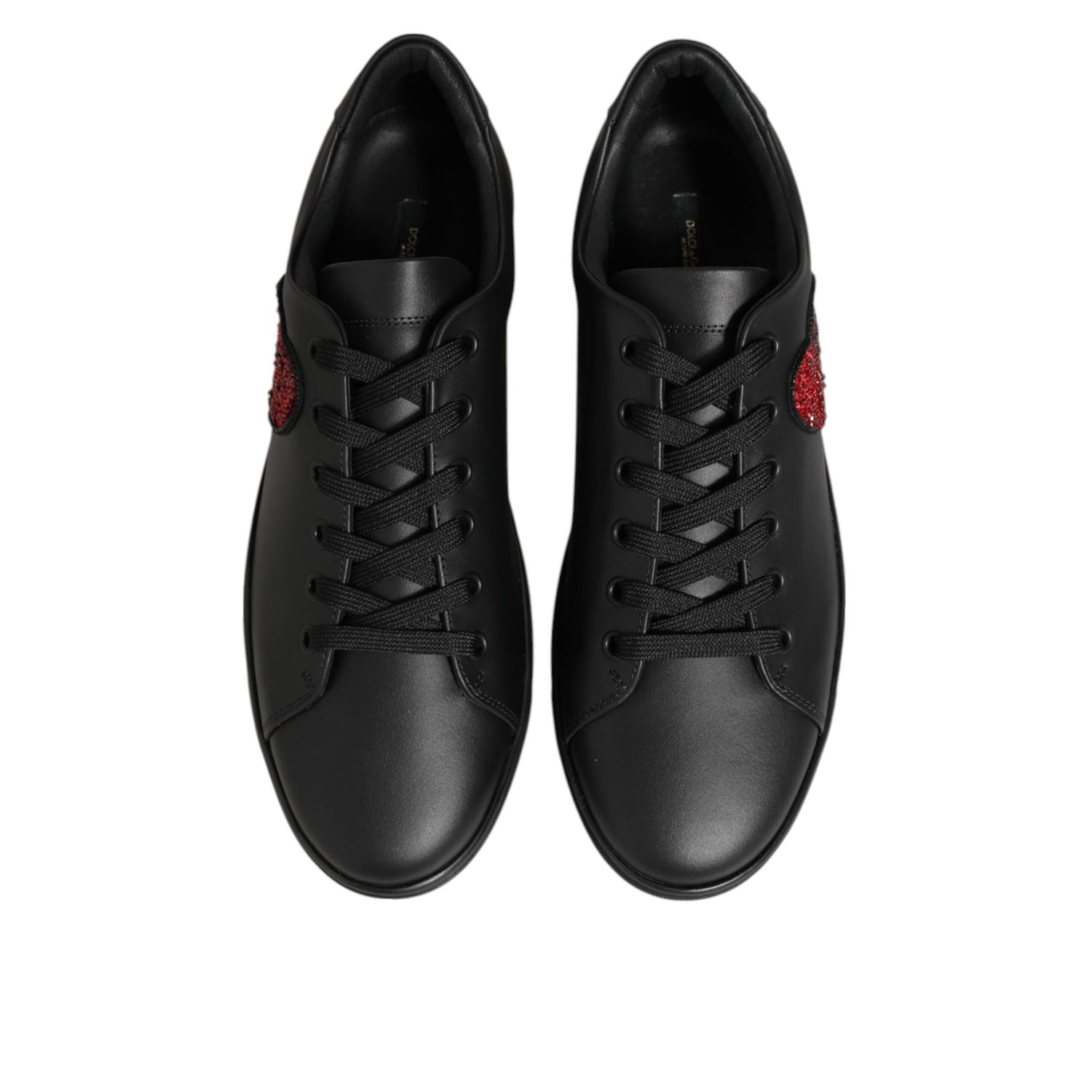 Dolce & Gabbana Black Leather Crystal Heart Sneakers  Shoes