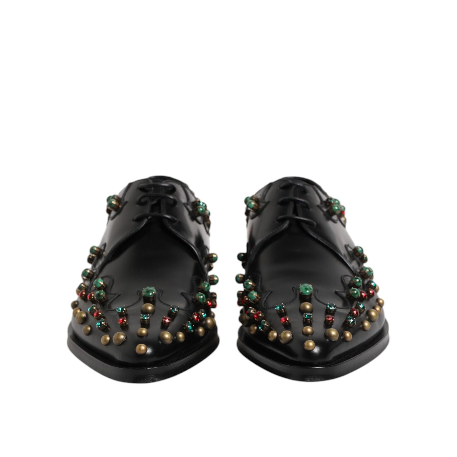 Dolce & Gabbana Black Leather Derby Dress Studded Shoes