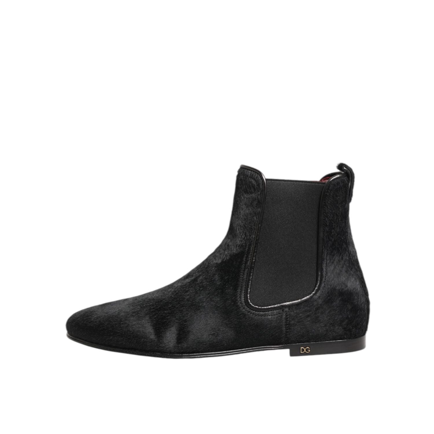 Dolce & Gabbana Black Leather Fur Men CHELSEA Boots Shoes