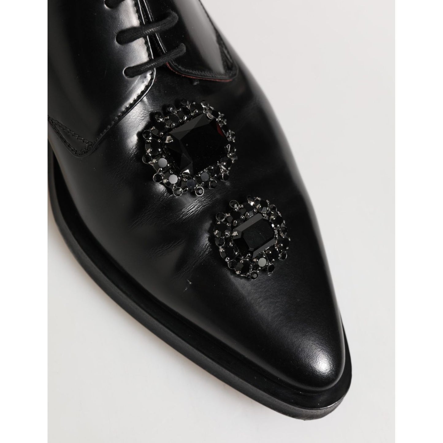 Dolce & Gabbana Black Leather Jeweled Crystals Derby Shoes