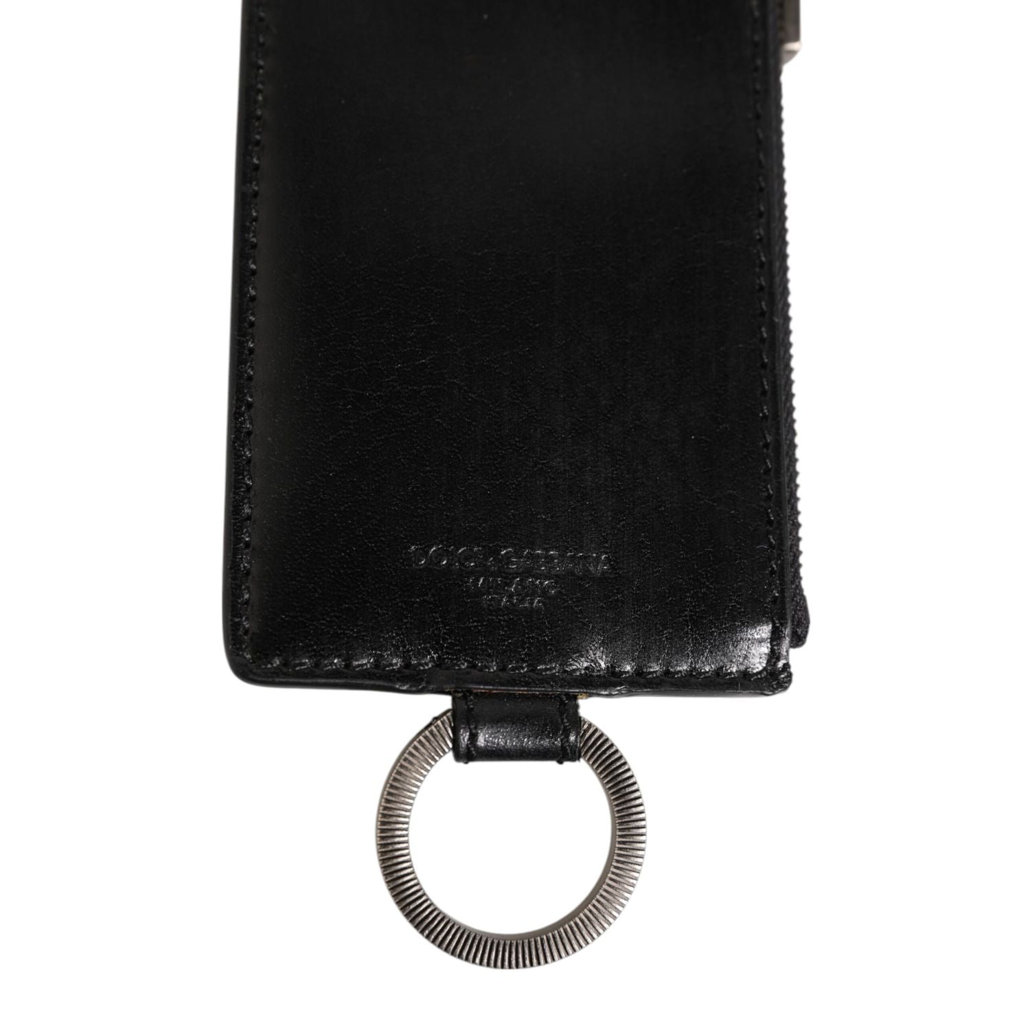 Dolce & Gabbana Black Leather Logo Embossed Lanyard Card Holde Wallet