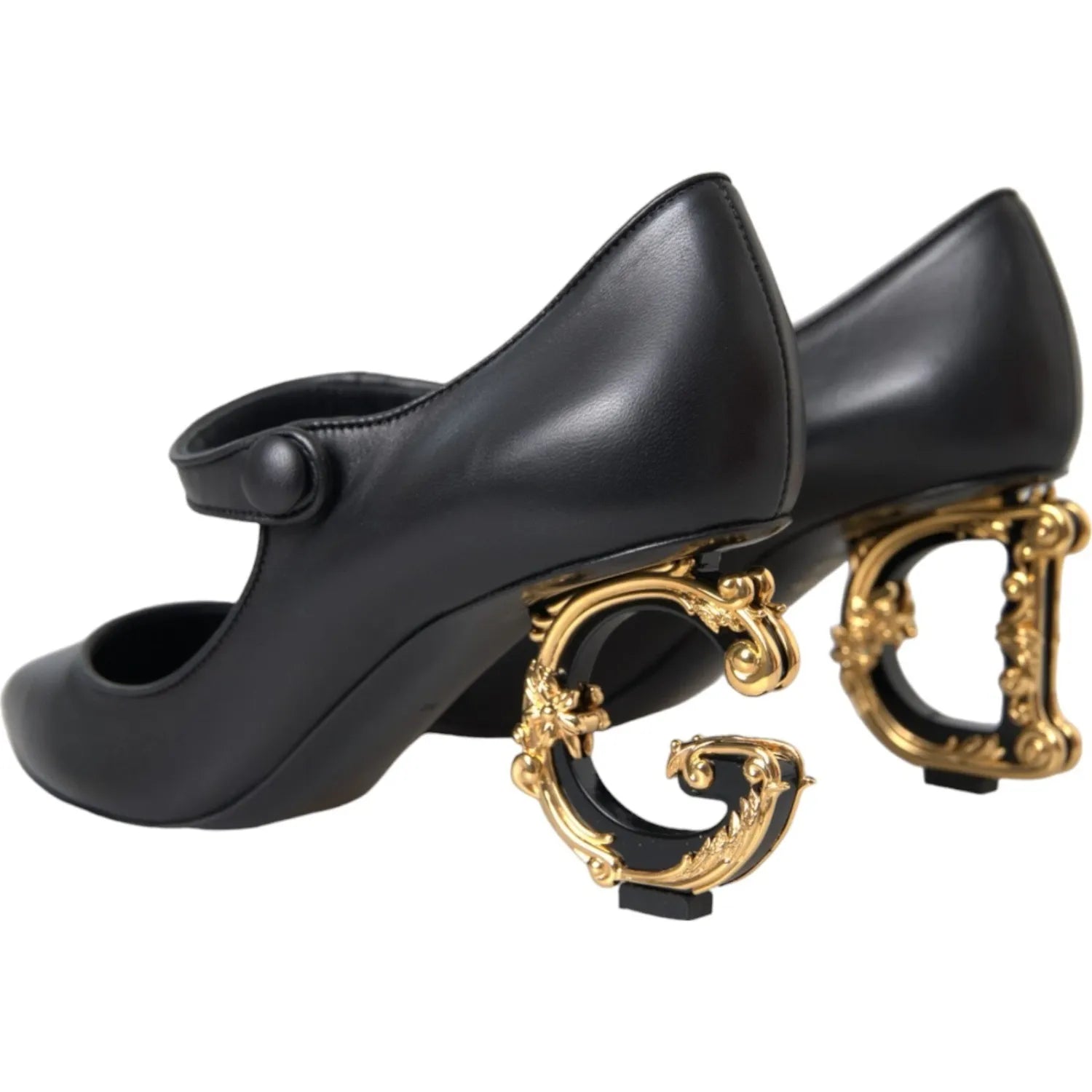 Dolce & Gabbana Black Leather Logo Heels Mary Janes Pumps Shoes