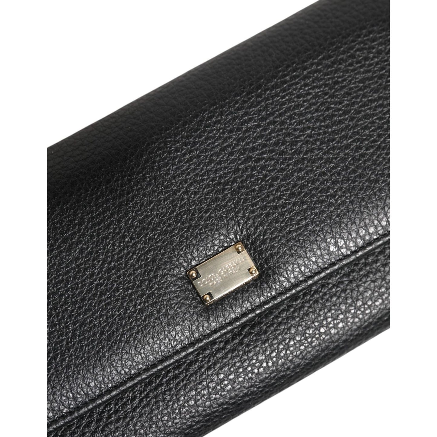 Dolce & Gabbana Black Leather Logo Plaque Card Holder Trifold Wallet