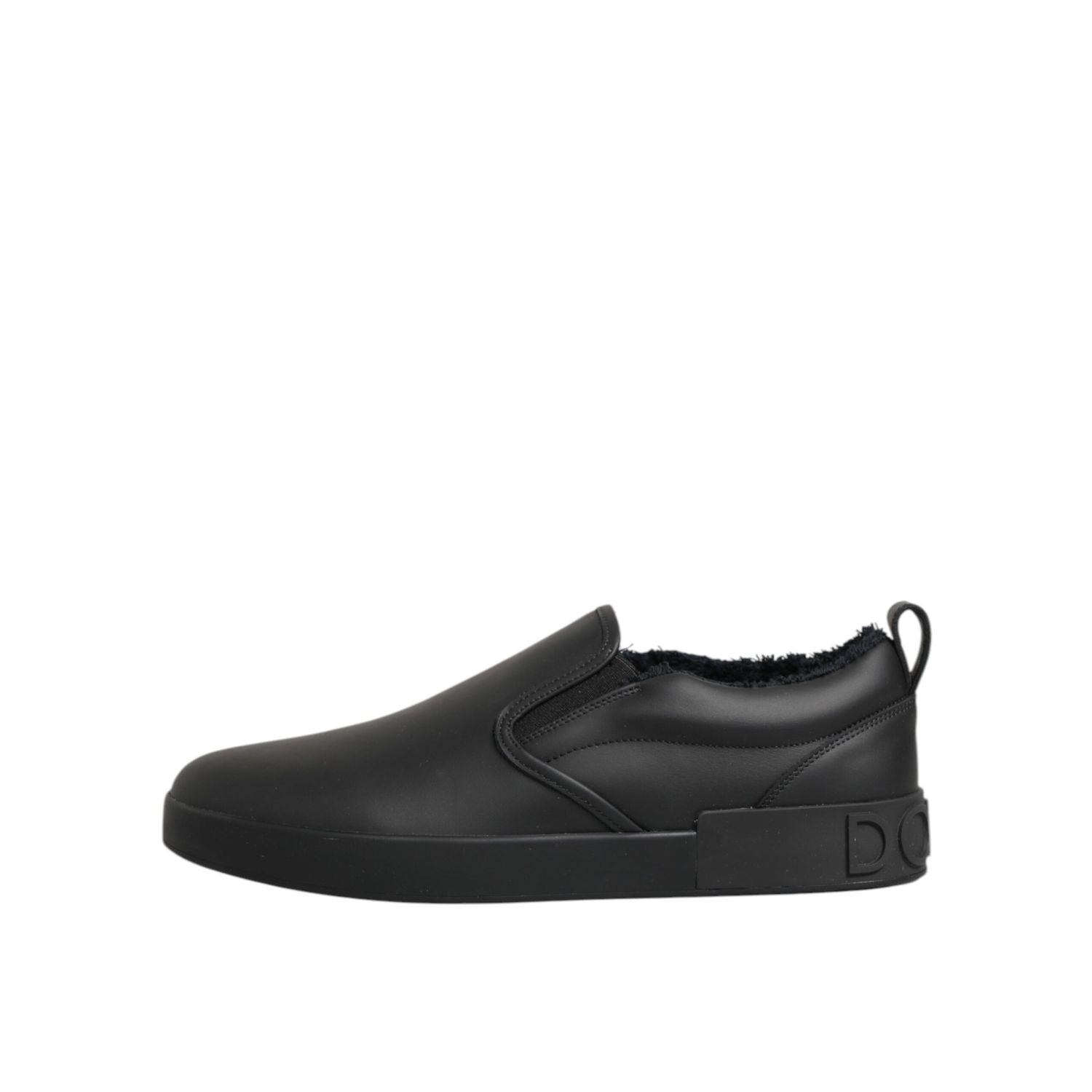 Dolce & Gabbana Black Leather Low Top Slip On Sneakers Shoes