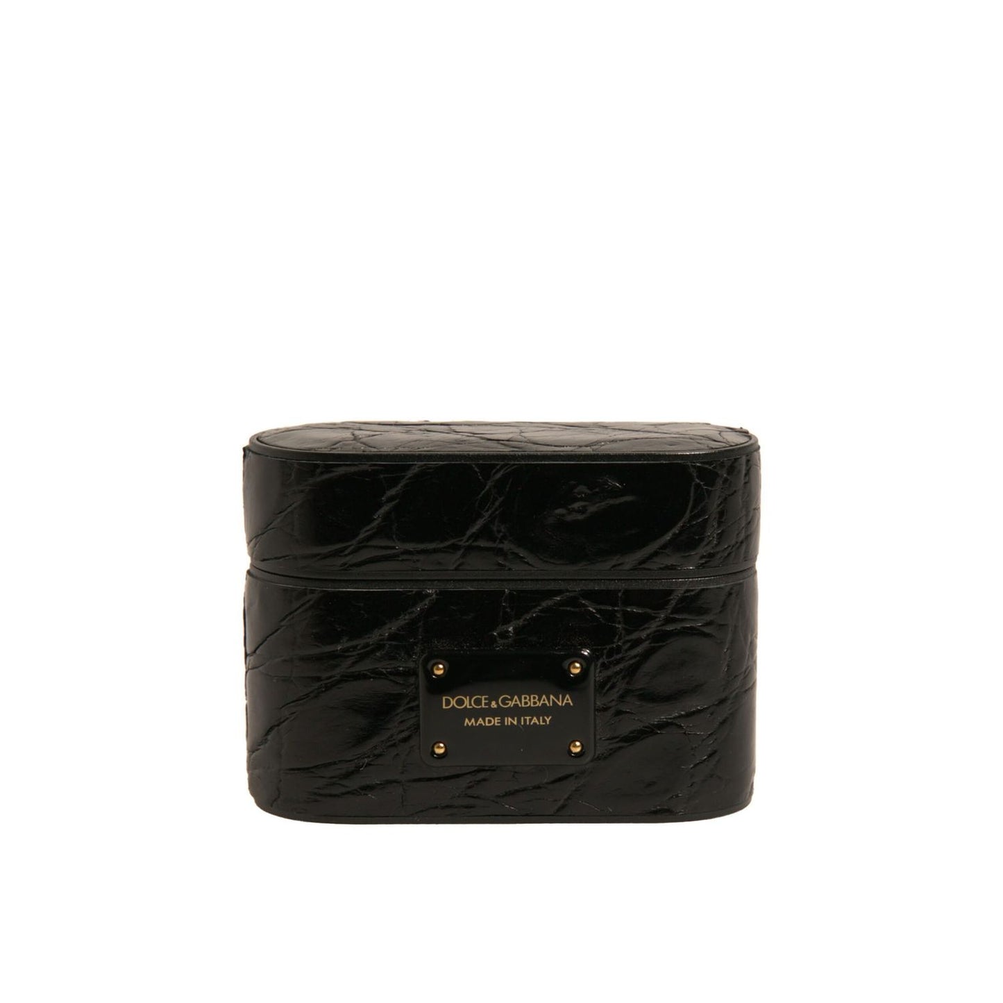 Dolce & Gabbana Black Leather Metal Logo Plaque Holder Airpods Case