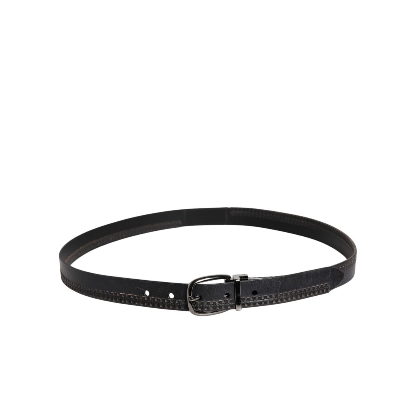 Dolce & Gabbana Black Leather Silver Tone Metal Buckle Belt