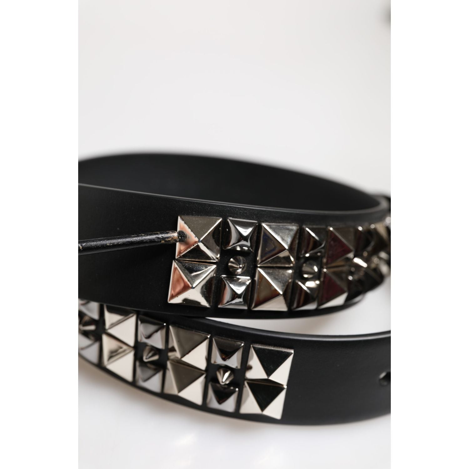Dolce & Gabbana Black Leather Studded DG Metal Buckle Belt
