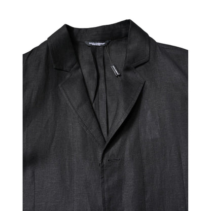Dolce & Gabbana Black Linen Single Breasted Men Coat Blazer
