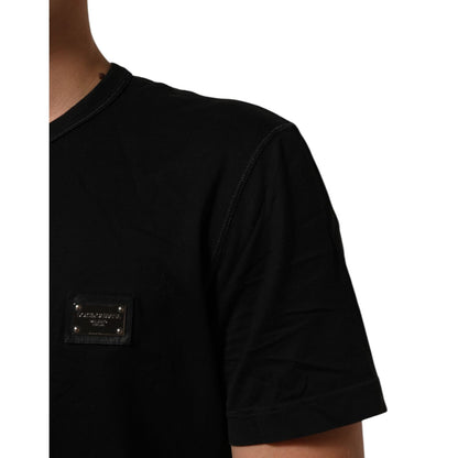 Dolce & Gabbana Black Logo Plaque Cotton Crew Neck T-shirt