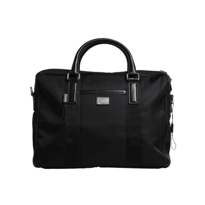 Dolce & Gabbana Black Logo Plaque Double Handle Messenger Bag