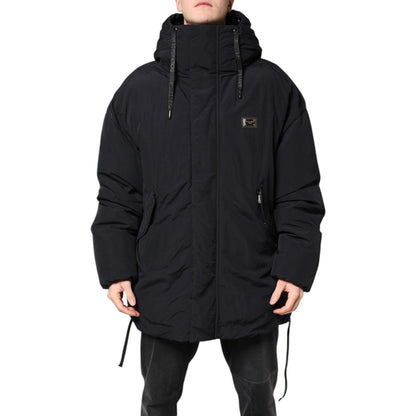 Dolce & Gabbana Black Nylon Full Zip Hooded Parka Jacket