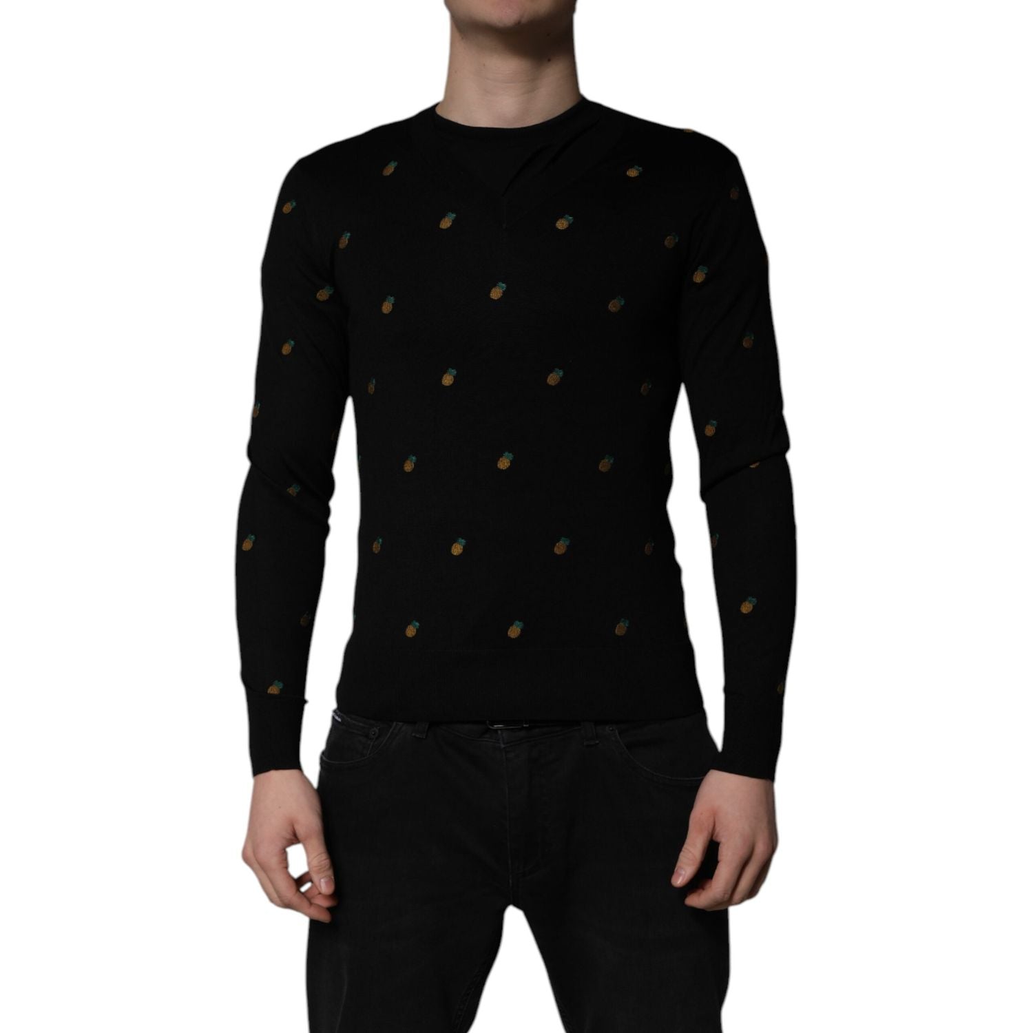 Dolce & Gabbana Black Pineapple Crew Neck Pullover Sweater
