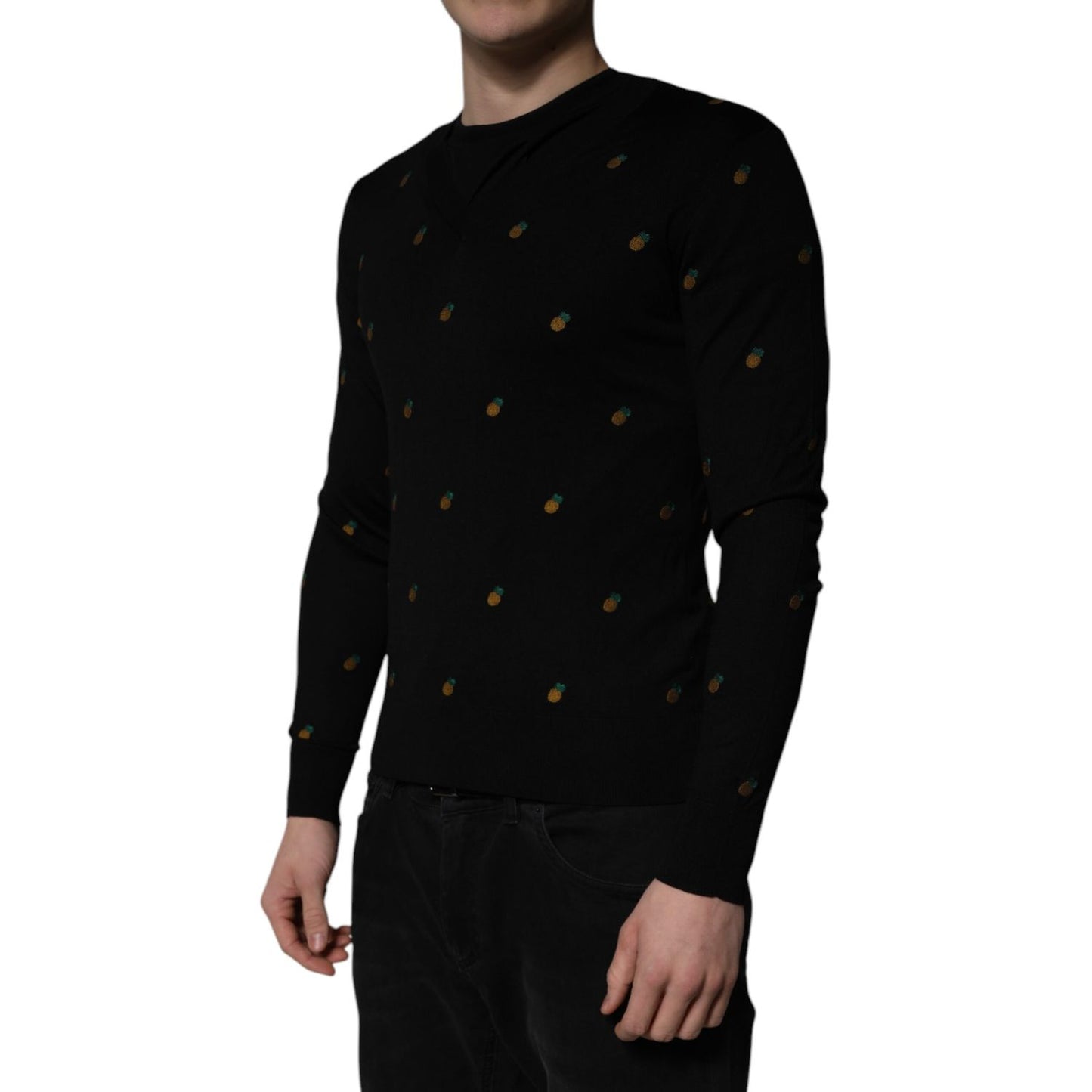 Dolce & Gabbana Black Pineapple Crew Neck Pullover Sweater