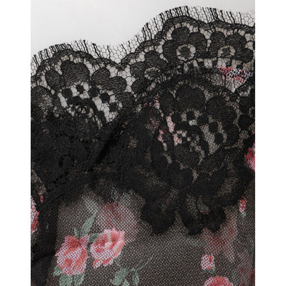 Dolce & Gabbana Black Pink Floral Lace Mesh Lingeri Underwear