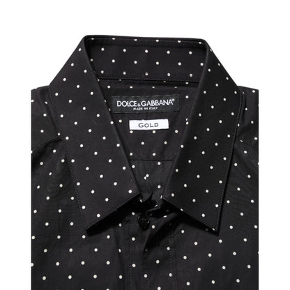 Dolce & Gabbana Black Polka Dot Cotton GOLD Men Formal Dress Shirt