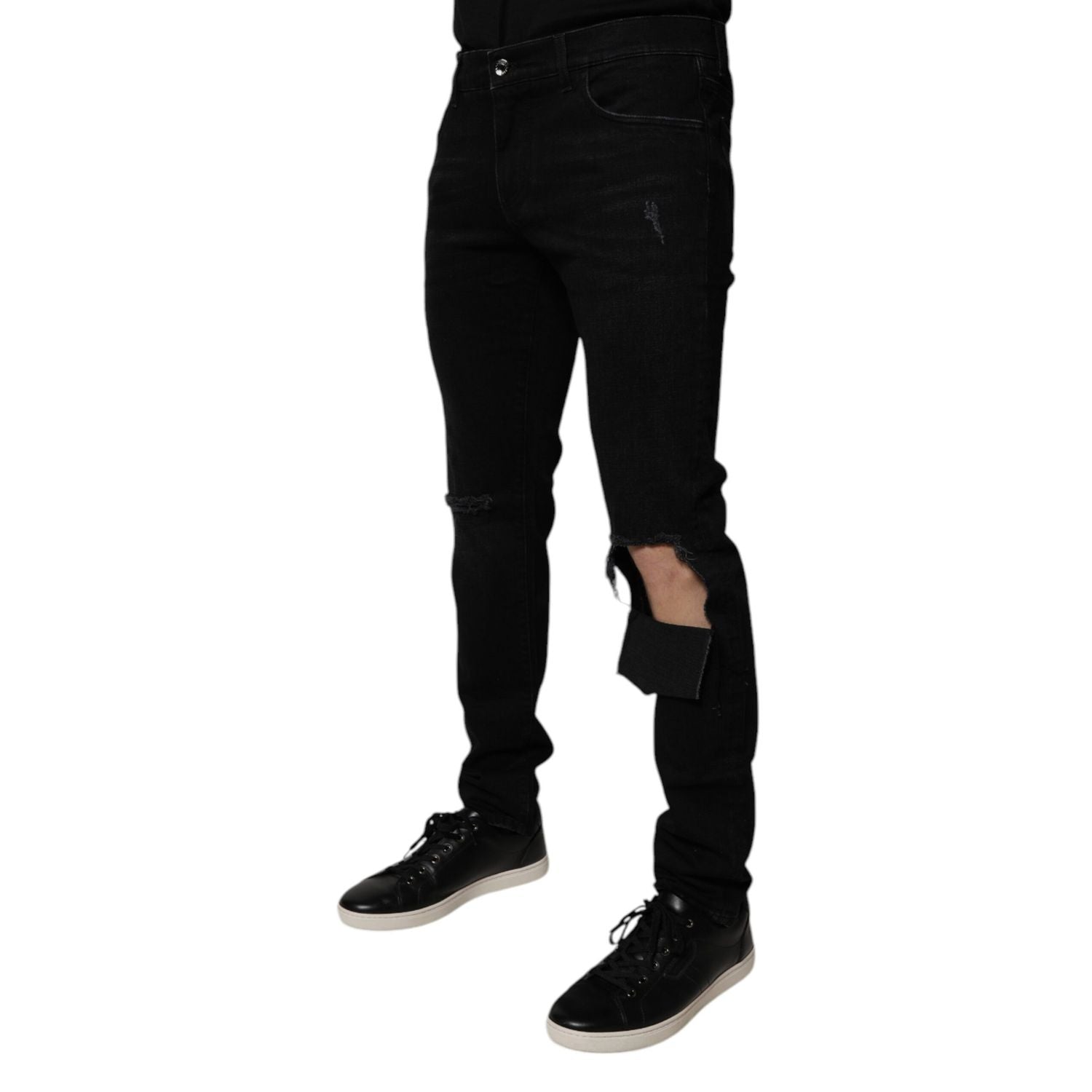 Dolce & Gabbana Black Ripped Cotton Skinny Men Denim Jeans