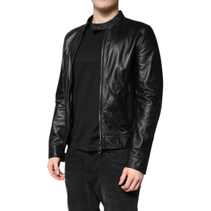 Dolce & Gabbana Black Sheep Leather Biker Full Zip Jacket