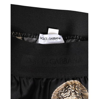 Dolce & Gabbana Black Silk Ancient Coin Print Boxer Short Swimwear