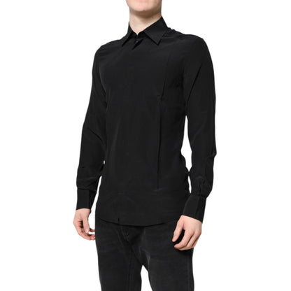 Dolce & Gabbana Black Silk GOLD Long Sleeves Dress Shirt