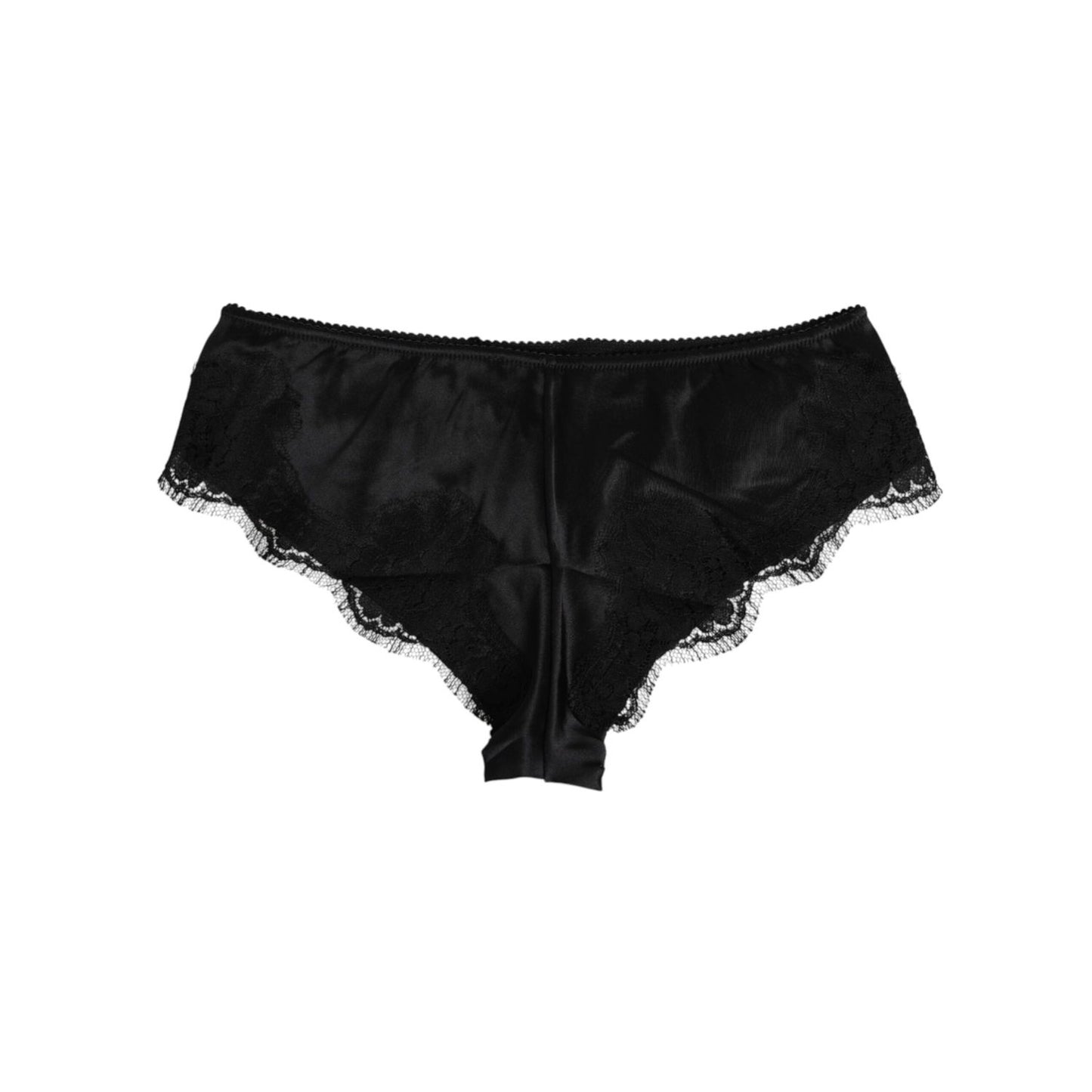 Dolce & Gabbana Black Silk Satin Floral Lace Panty Brief Underwear