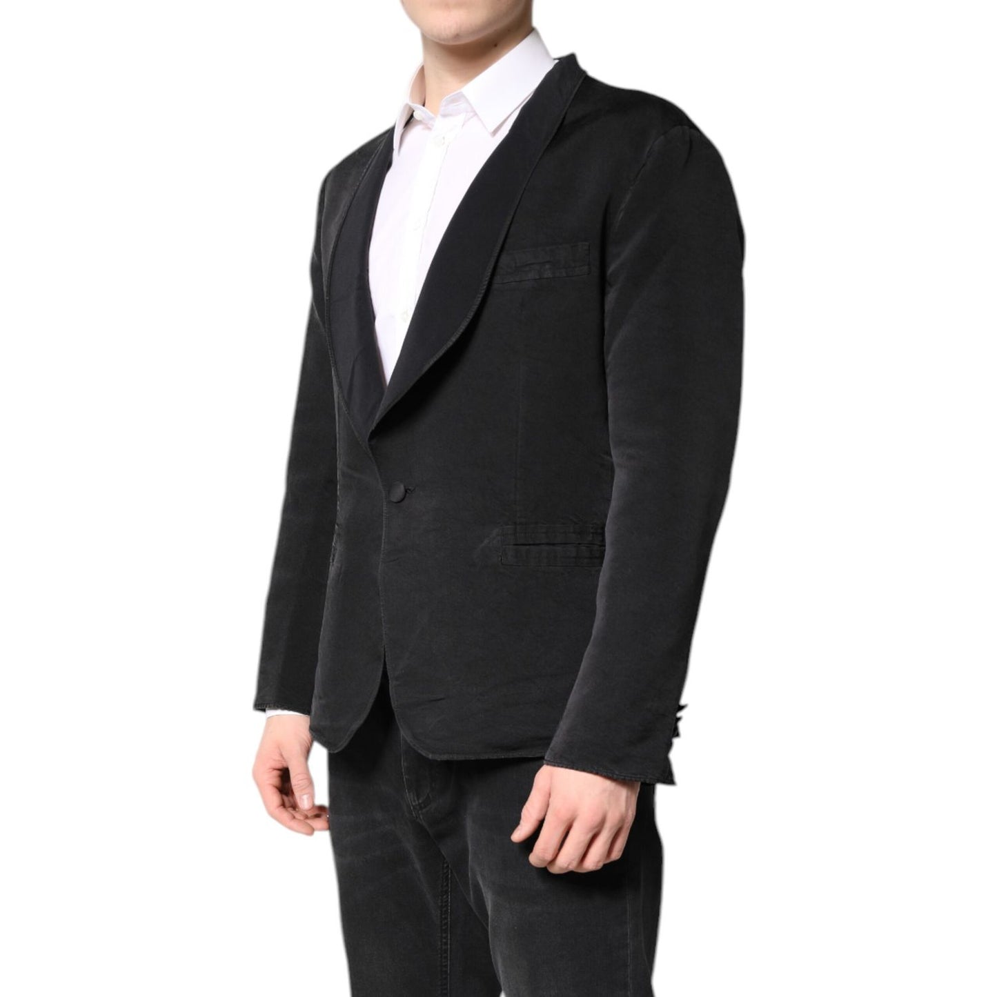 Dolce & Gabbana Black Silk Single Breasted Coat Blazer Suit
