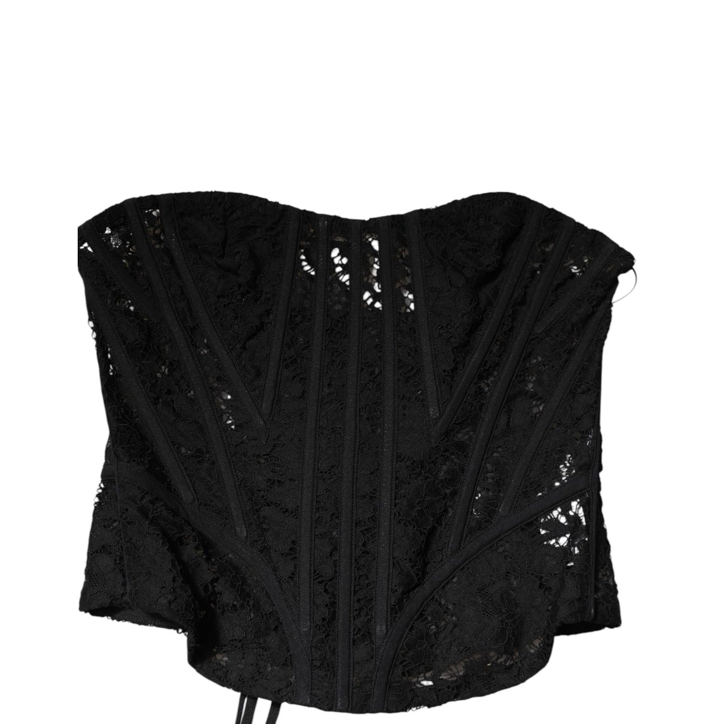 Dolce & Gabbana Black Strapless Floral Lace Bustier Cropped Top
