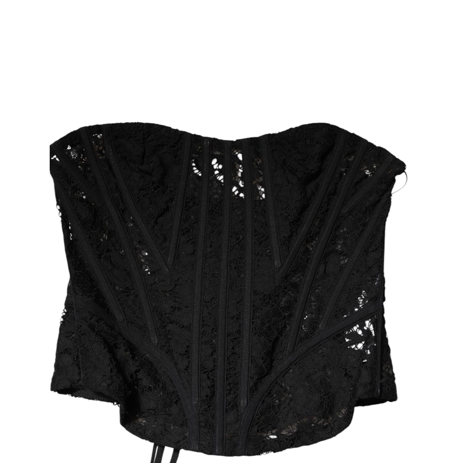 Dolce & Gabbana Black Strapless Floral Lace Bustier Cropped Top