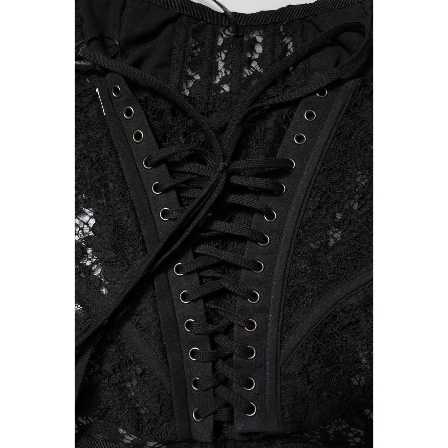 Dolce & Gabbana Black Strapless Floral Lace Bustier Cropped Top