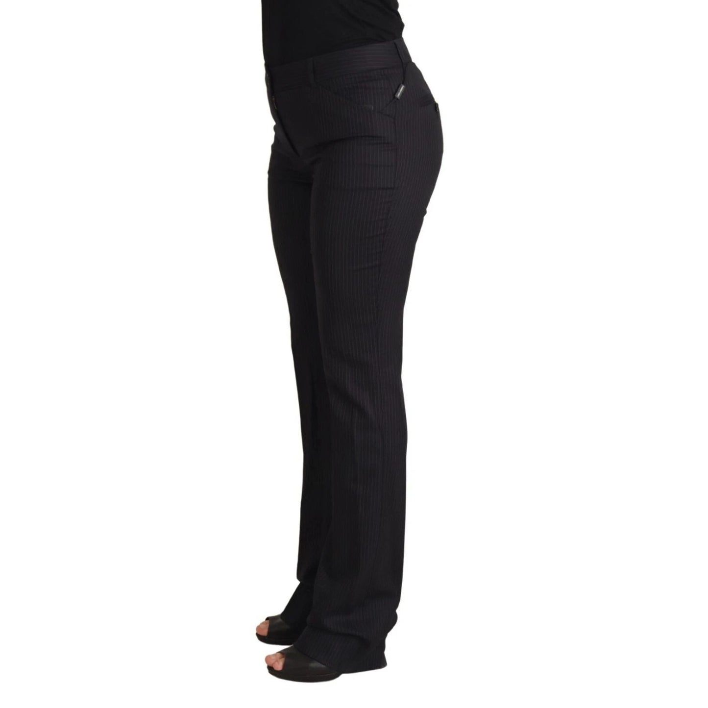 Dolce & Gabbana Black Stripes Mid Waist Trouser Pants