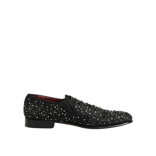 Dolce & Gabbana Black Suede Crystal Embellished Loafer Shoes