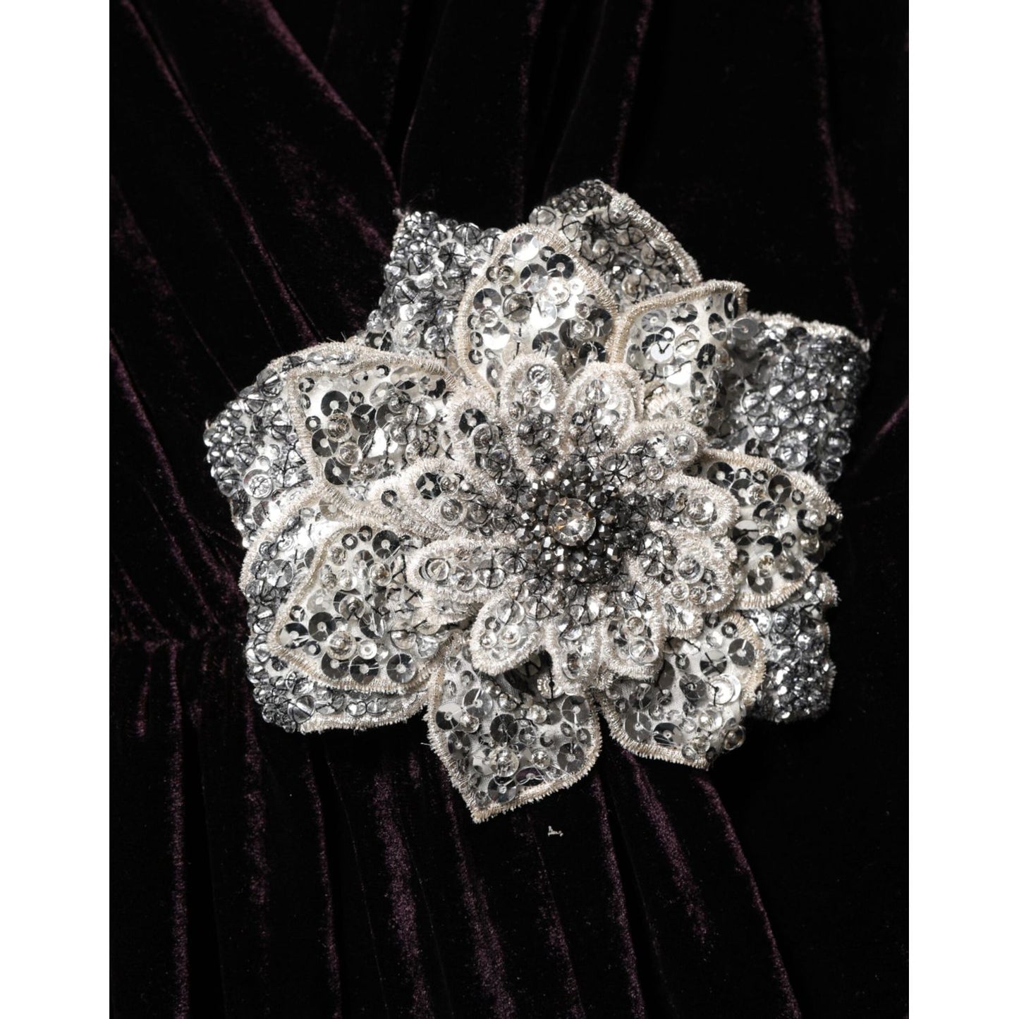 Dolce & Gabbana Black Velvet Flower Embellishment Aline Dress