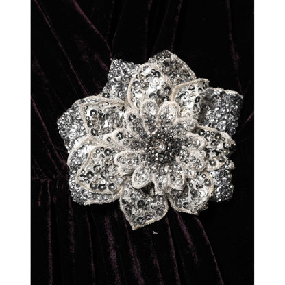 Dolce & Gabbana Black Velvet Flower Embellishment Aline Dress