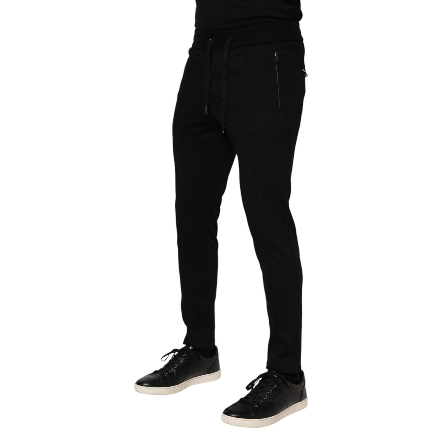 Dolce & Gabbana Black Viscose Drawstring Men Jogger Pants