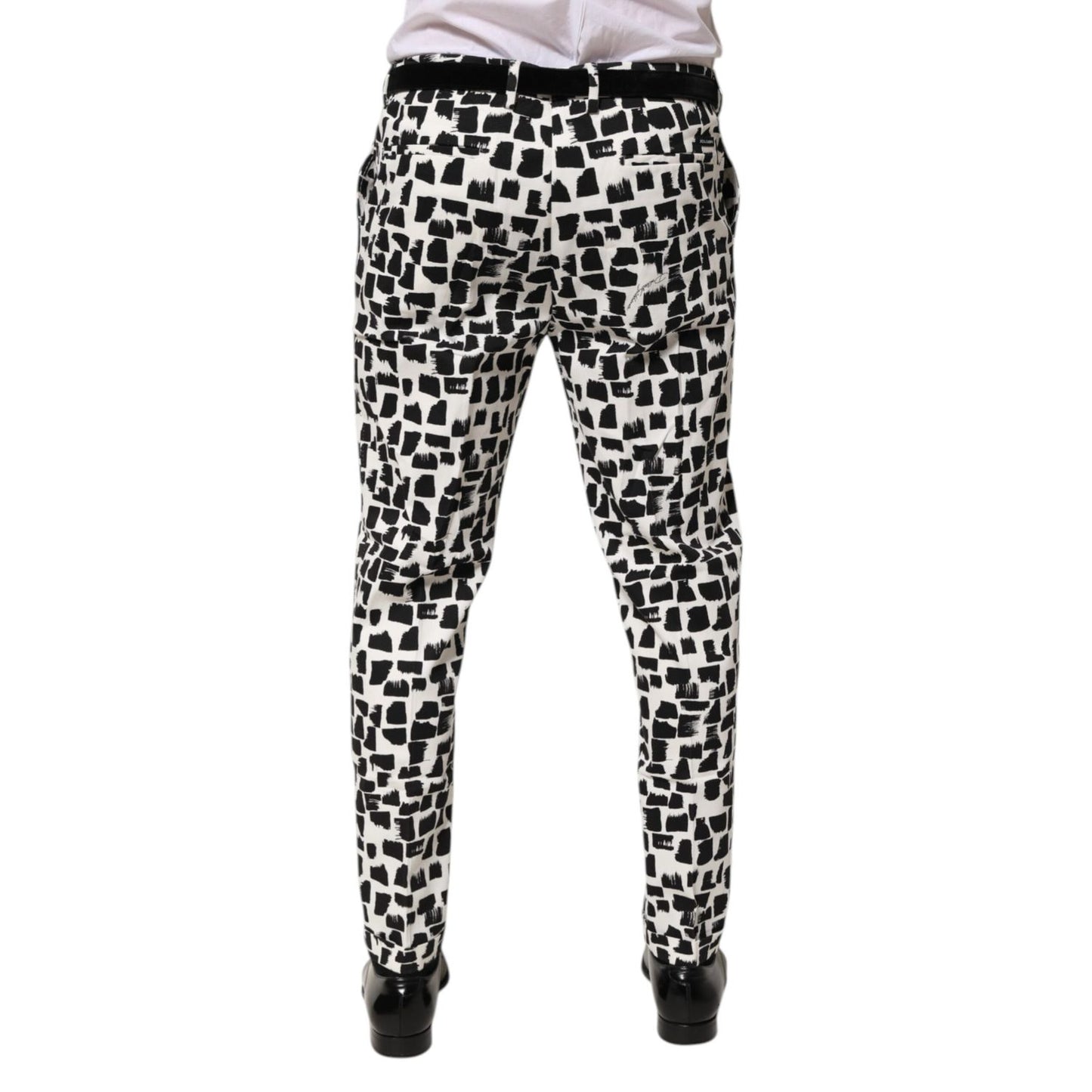 Dolce & Gabbana Black White Abstract Print Cotton Blend Pants