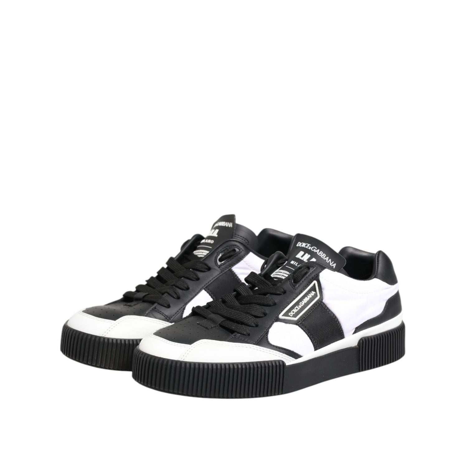 Dolce & Gabbana Black White Leather MIAMI Low Top Sneakers Shoes