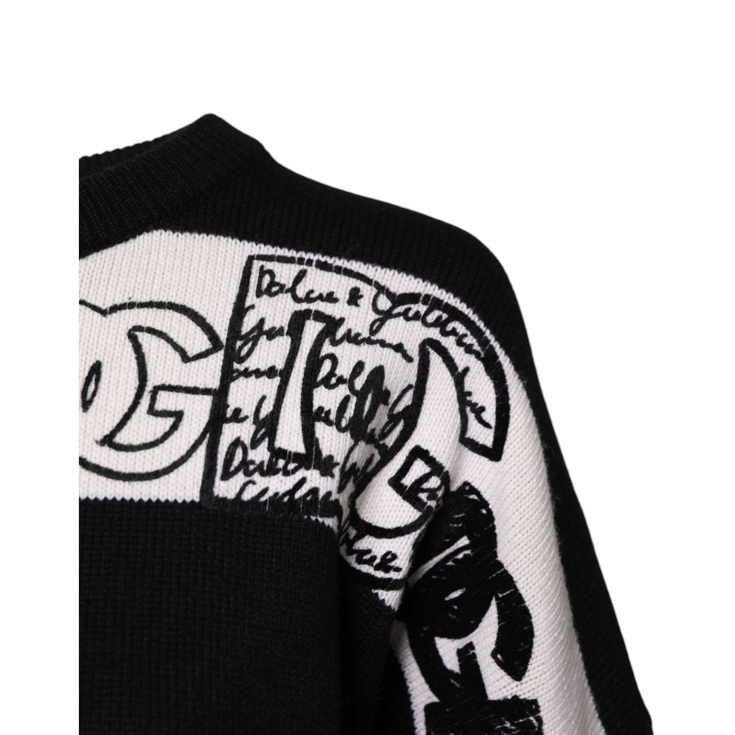 Dolce & Gabbana Black White Logo Print Wool Pullover Sweater