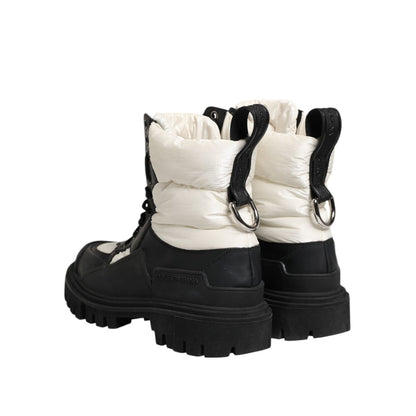 Dolce & Gabbana Black White Padded Mid Calf Lace Up Boots Shoes