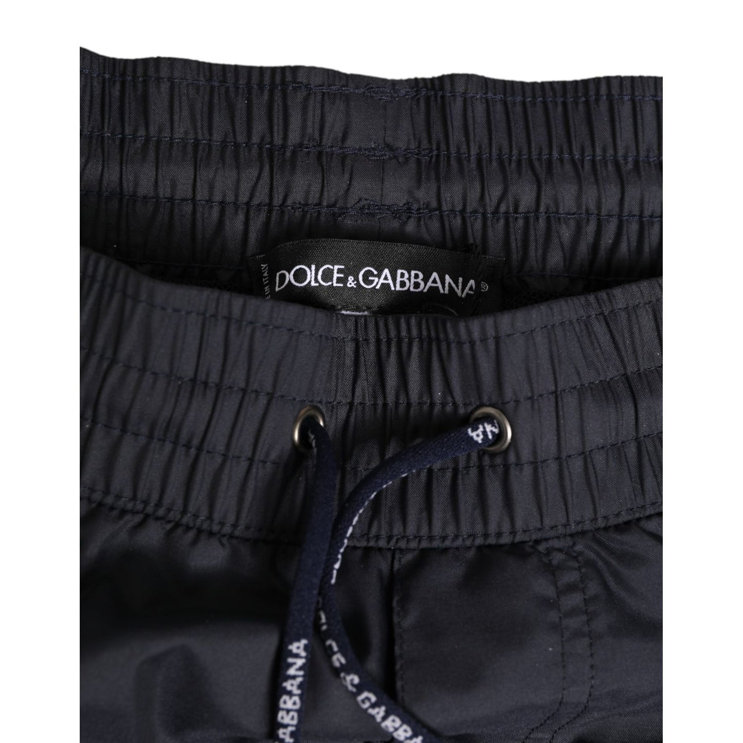Dolce & Gabbana Black White Polyester Logo Elastic Waistband Swimwear