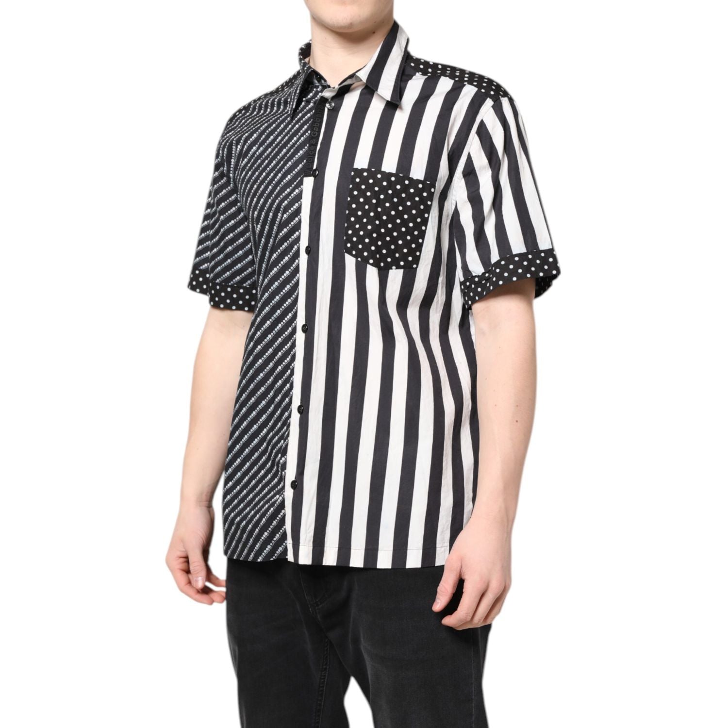 Dolce & Gabbana Black White Stripe Button Down Casual Shirt