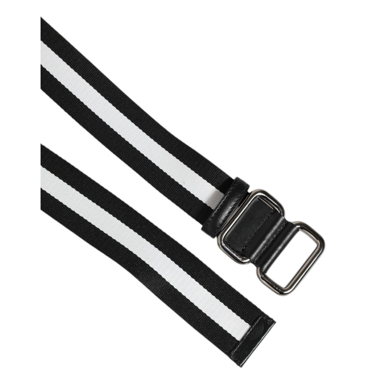 Dolce & Gabbana Black White Striped Metal Buckle Men Belt