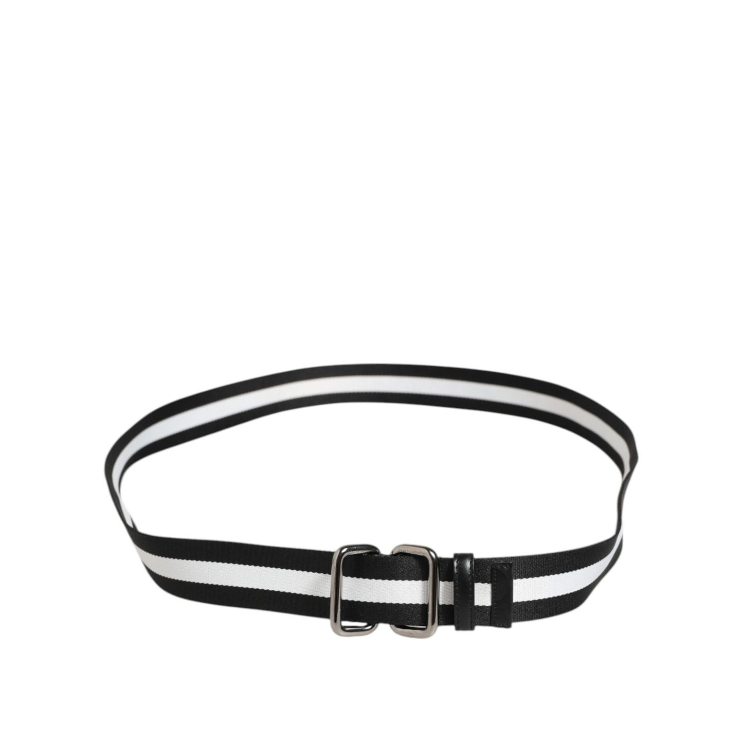 Dolce & Gabbana Black White Striped Metal Buckle Men Belt