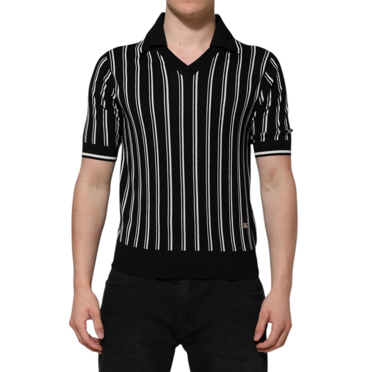 Dolce & Gabbana Black White Stripes Collared Polo T-shirt