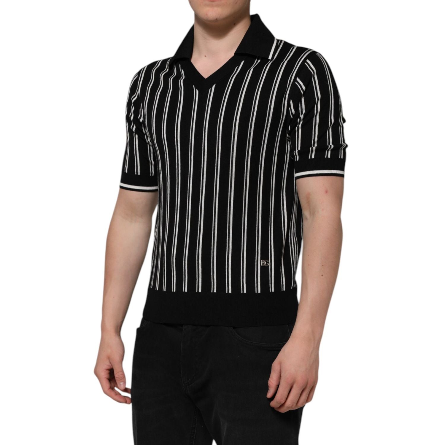 Dolce & Gabbana Black White Stripes Collared Polo T-shirt